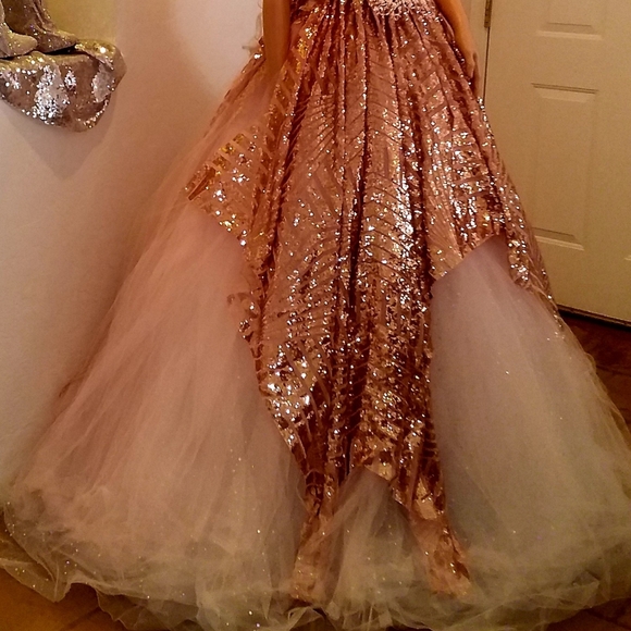 "HELEN" Blush Art Deco Wedding Ballgown Set - Picture 4 of 16